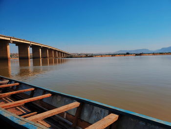 Bridge over river against clear blue sky