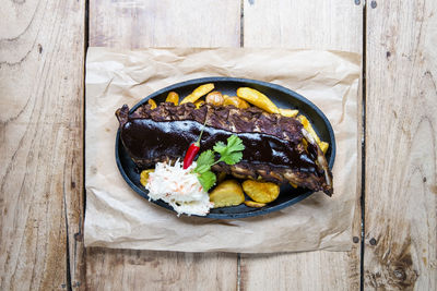 High angle view of food on table