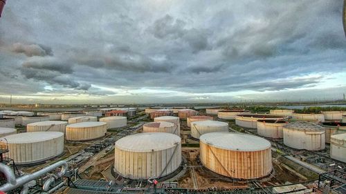 Aerial view of factory against sky