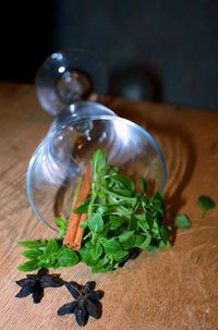 High angle view of vegetables on table