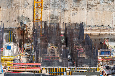 Construction site background. hoisting cranes and new multi storey buildings. industrial background