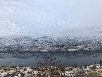 Scenic view of lake against sky during winter