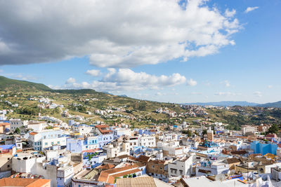 High angle view of townscape against sky