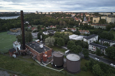 High angle view of industrial buildings