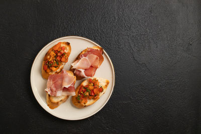High angle view of food in plate on table