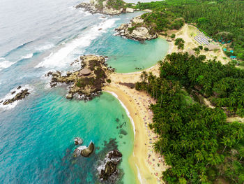 Aerial view of the coast of the caribbean in cologne and part of the tayrona national park