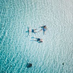 High angle view of woman swimming in pool