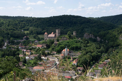 High angle view of townscape against sky