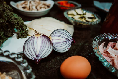 High angle view of food on table