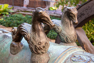 Close-up of old statue in park