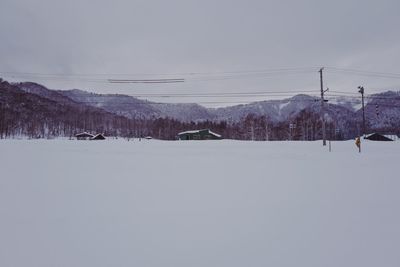 Snow covered landscape against sky