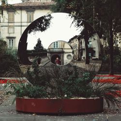 Built structure against trees in city