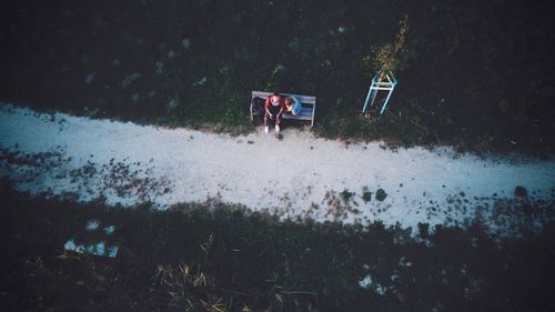 High angle view of people on field