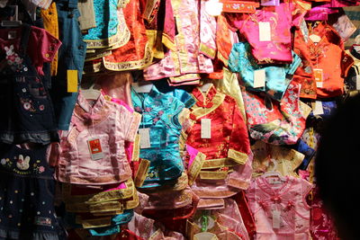 Full frame shot of traditional clothes for sale at market stall