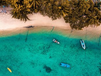 High angle view of boats in sea