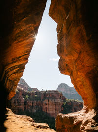 Secret subway cave boynton canyon sedona arizona united states of america with sunstar on top left.