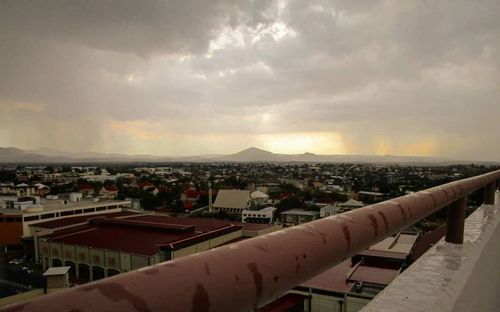 High angle view of townscape against sky at dusk