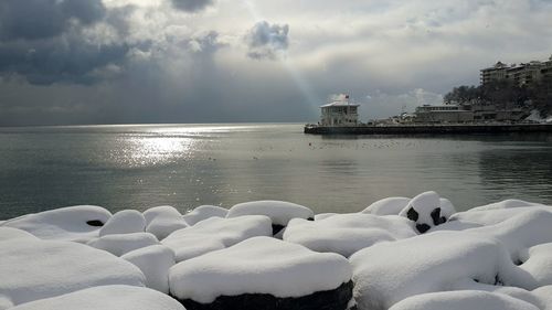 Scenic view of sea against cloudy sky