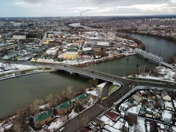 High angle view of buildings in city