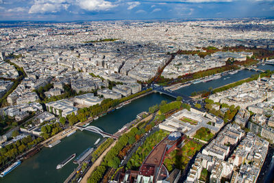 Aerial view of seine river in city