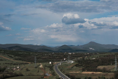 High angle view of city against sky