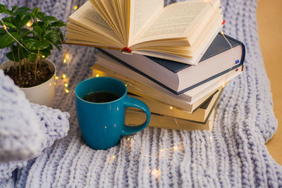 Close-up of coffee cup on table