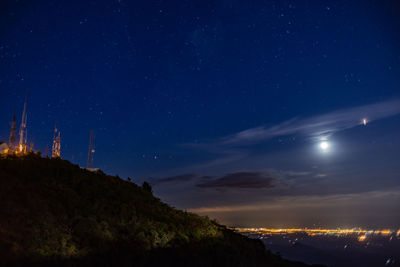 Scenic view of mountains against sky at night