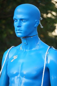 Close-up of blue sculpture