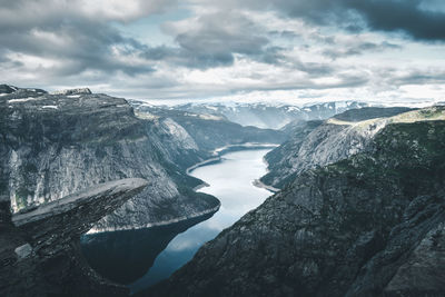 Scenic view of mountains against sky during winter