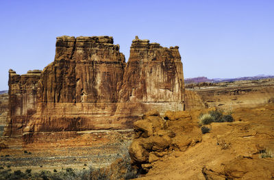 View of rock formations against clear sky