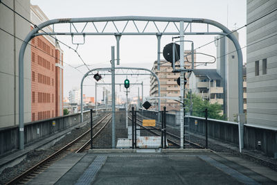 Railroad station platform against sky