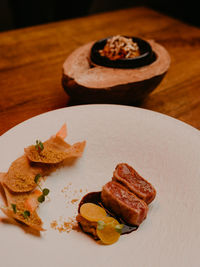 High angle view of food on table