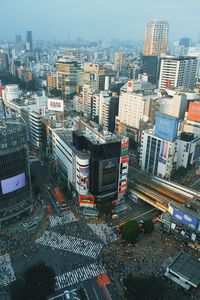 High angle view of street amidst buildings in city