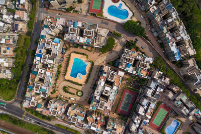 High angle view of buildings in city