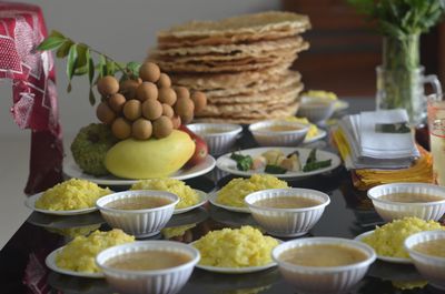 Close-up of fruits in plate on table