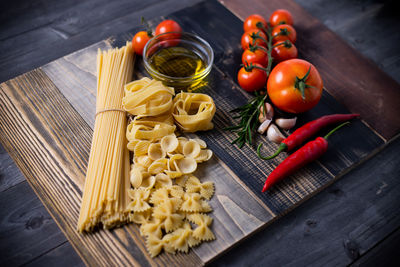 High angle view of vegetables on table