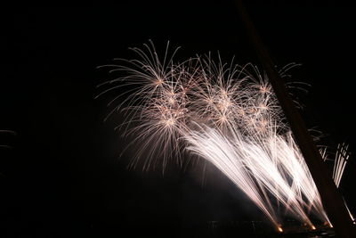 Low angle view of firework display at night