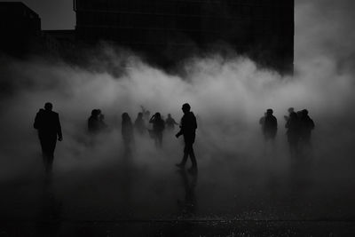 Panoramic shot of people in water