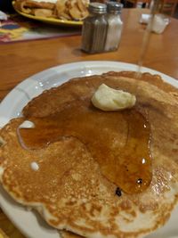 High angle view of breakfast served on table