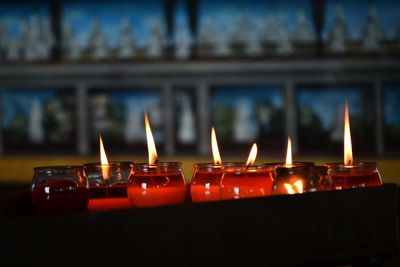 Close-up of illuminated candles