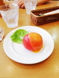 High angle view of dessert in plate on table