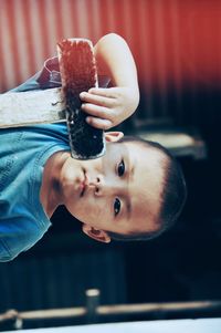 Portrait of boy holding brush