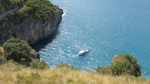 High angle view of boats in sea