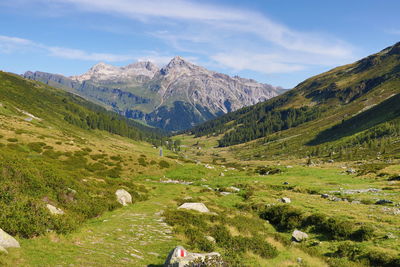 Scenic view of landscape and mountains against sky