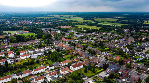 High angle view of townscape against sky