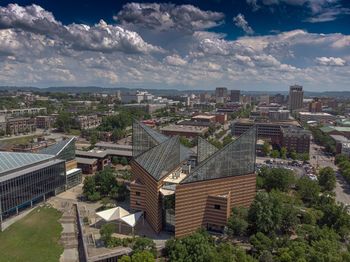 High angle view of townscape against sky