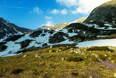 Scenic view of snowcapped mountains against sky