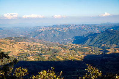 View of the beautiful sky and mountains in the evening at phu ruea peak,loei province, thailand 