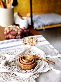 High angle view of fruits on table