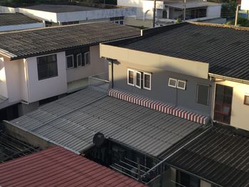 High angle view of residential buildings in city